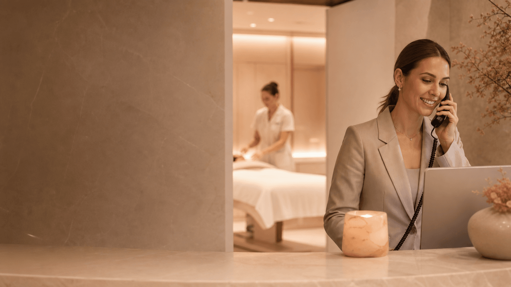 Med spa manager handling client appointment calls