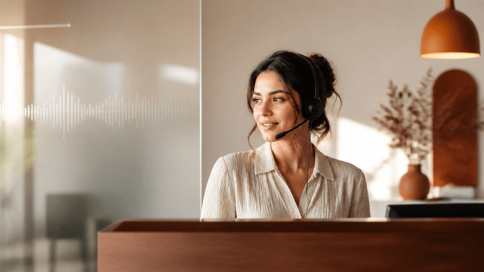 Receptionist ready to answer a call