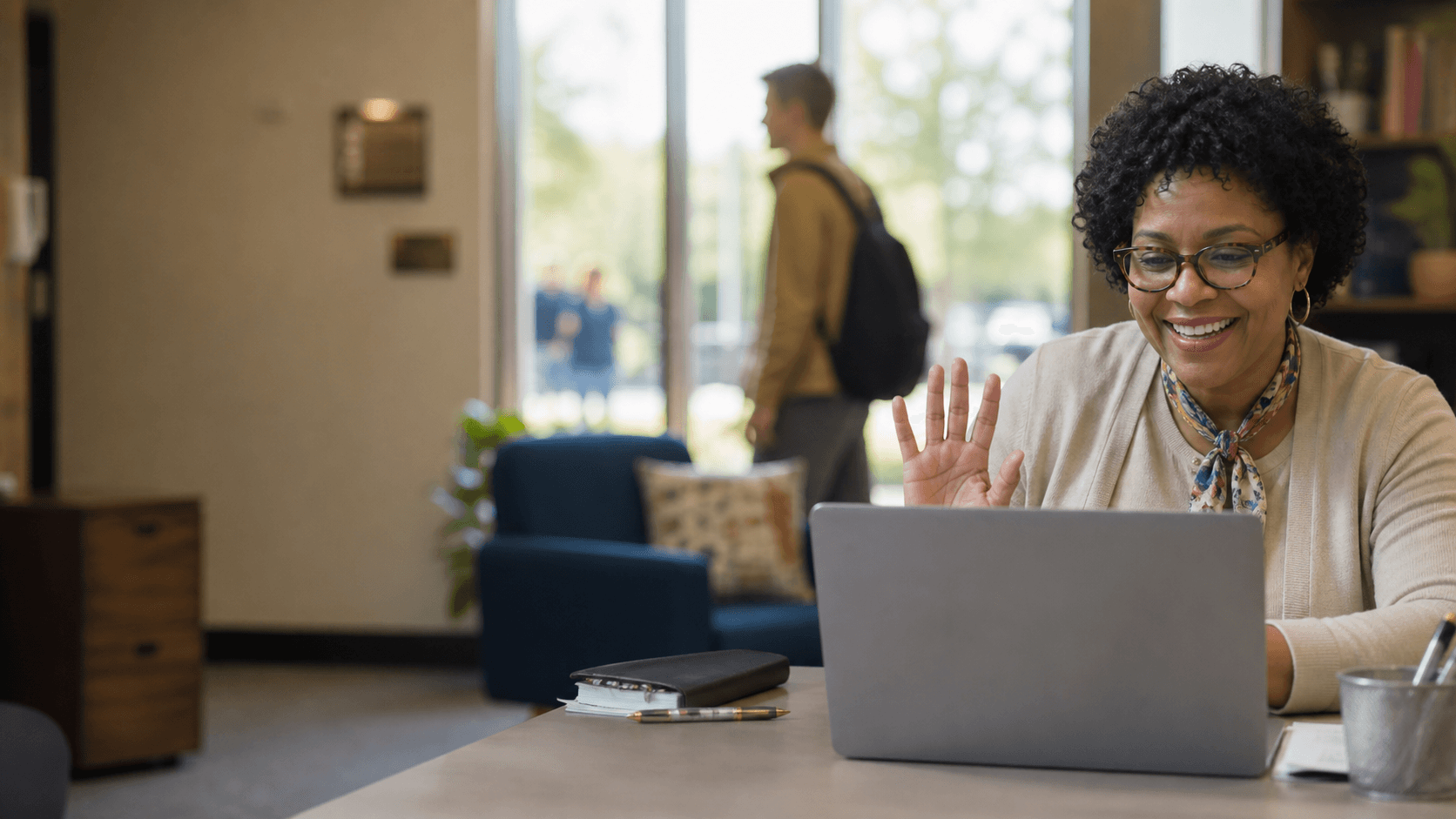 University admissions adviser assisting prospective students